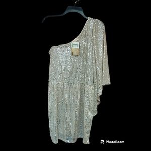 NWT Boutique Ivory/Cream One Shoulder Sequins Dress Size M